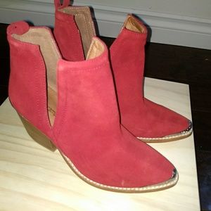Woman's Red Suede Leather Booties Size 7